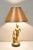 Vintage Maitland Smith Bronze Figure Golfer Sculpture Table Lamp with Original Brown Tooled Leather Shade. Circa Late 20th...