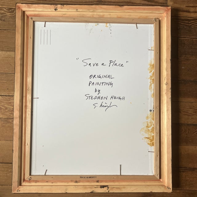 Contemporary Original Stephen Heigh Abstract Painting “Save a Place” Vintage Frame For Sale - Image 4 of 4