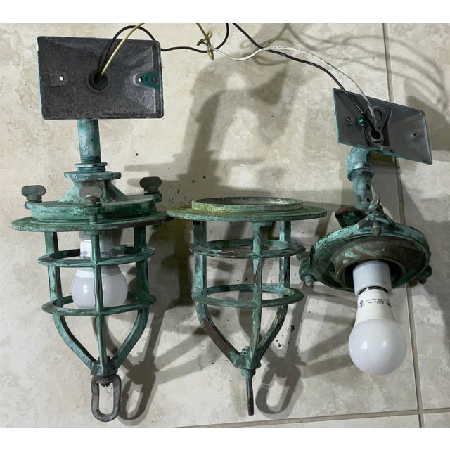 Pair of Antique Bronze Nautical Marine Wall Sconces, or Convoy Lights For Sale - Image 11 of 11