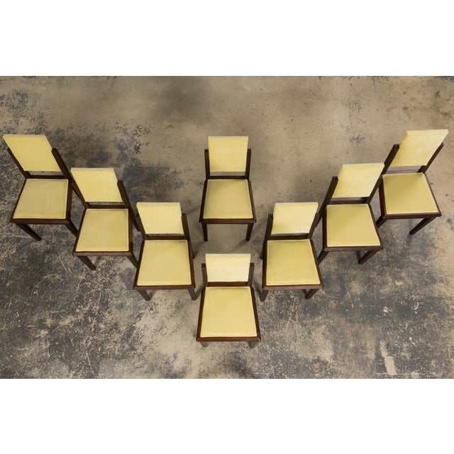Art Deco 1930s French Art Deco Oak Dining Chairs in Light Yellow Velvet – Set of 8 For Sale - Image 3 of 18