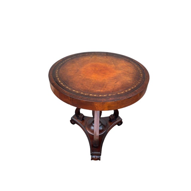 Brown Pair of 1920s Regency Mahogany Leather Top Lamp Accent Tables For Sale - Image 8 of 12