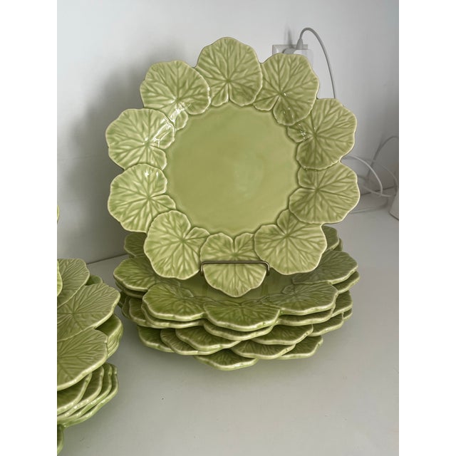 Bordallo Pinheiro Avocado Green Portuguese Majolica Dessert Plates- Set of 12 For Sale In New York - Image 6 of 6