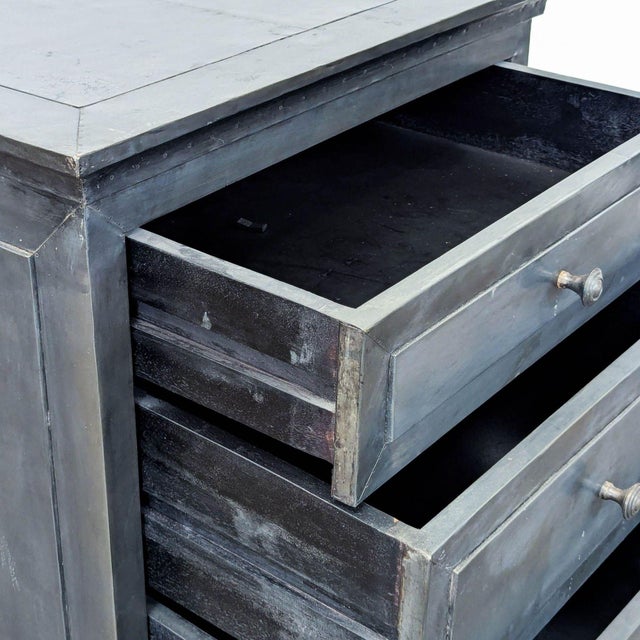Wood Restoration Hardware Zinc Three Drawer Nightstand For Sale - Image 7 of 11