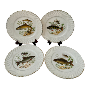 Vintage, French, Luneville, Ceramic Fish Plates - Set of 4