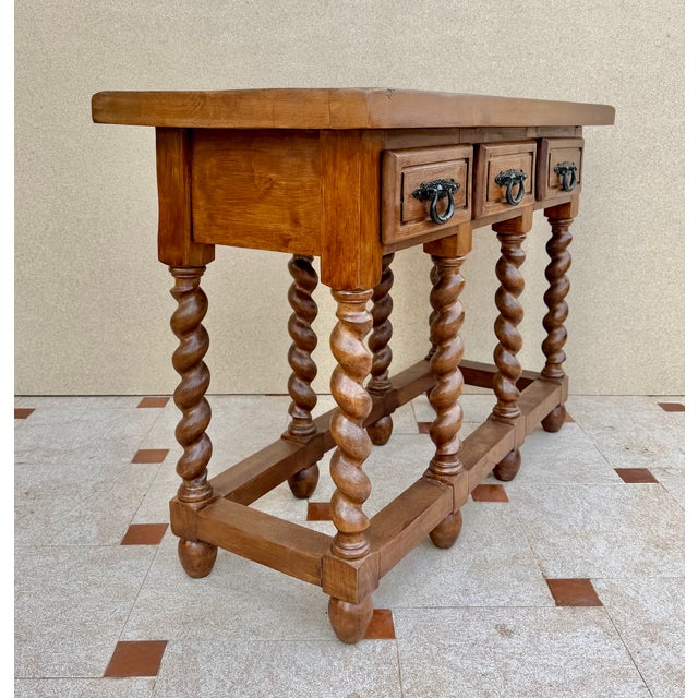 Spanish Wood Console Table with Three Drawers, 1950 For Sale - Image 9 of 13