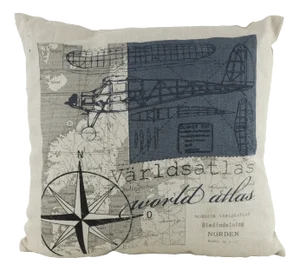 Vintage Atlas Pillow With Airplane Illustration and Compass Design