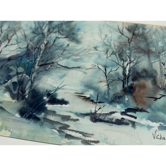 “White Birch” Original Signed Watercolor by Vivian Chasey, Framed For Sale - Image 9 of 12