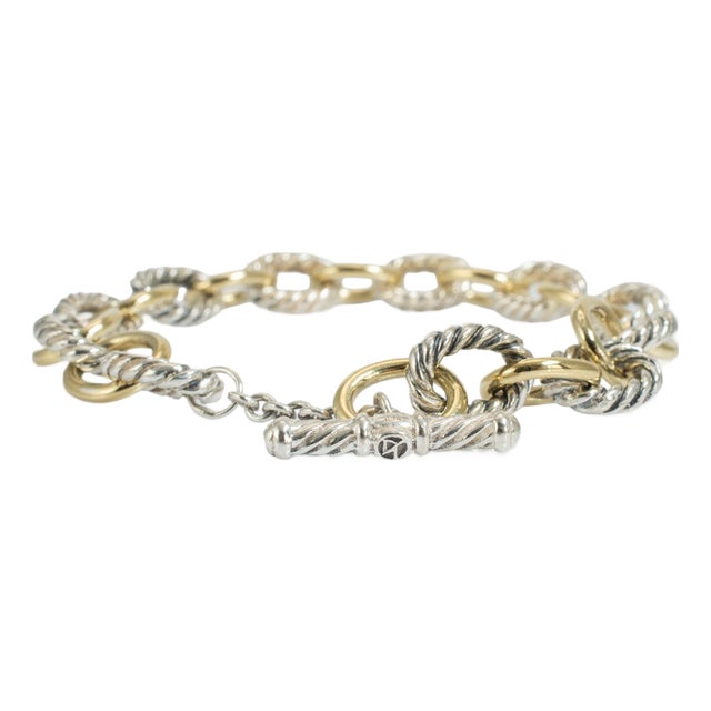 David Yurman Chain Collection 18k Gold Silver Two Tone 10mm Oval Link Bracelet For Sale