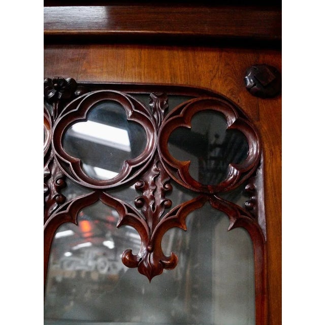 Brown Large Victorian Gothic Rosewood and Glass Bookcase, 1880s For Sale - Image 8 of 18