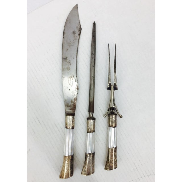 Stunning Antique Etched Sterling Silver & Mother Of Pearl Formal Carving Set. Traditional English Sheffield Silver....