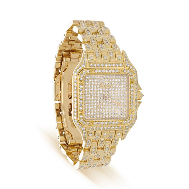 Gold Cartier Panthere Jumbo in 18k Gold Factory Diamond Pave Dial & Bracelet Watch For Sale - Image 8 of 16
