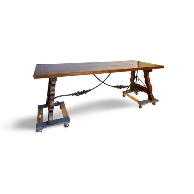 Wood 19th Century Spanish Trestle Dining Farm Table For Sale - Image 7 of 15