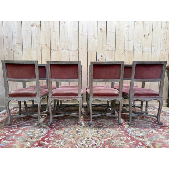 Venetian Louis XV Style Chairs Lacquered Wood with Painted Details and Burgundy Velvet Seats, Set of 8 For Sale - Image 4 of 10