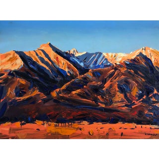 Sangre De Cristo Sunrise, Colorado by David Shingler | Oil on Wood Landscape of mountains at sunrise For Sale