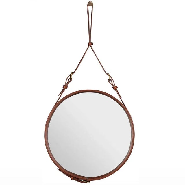 Not Yet Made - Made To Order Jacques Adnet Small Circulaire Mirror With Brown Leather For Sale - Image 5 of 5