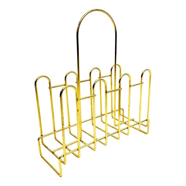 Hollywood Regency Brass Magazine Rack, 1970s For Sale