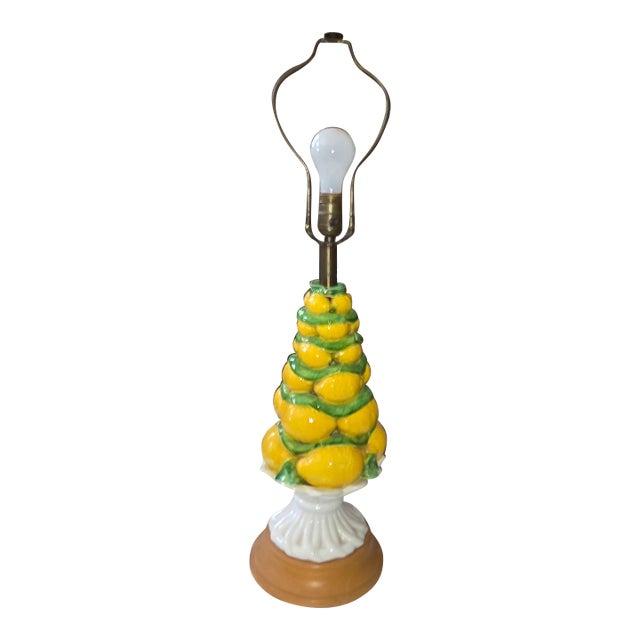 Italian Majolica Lemon Topiary Lamp For Sale