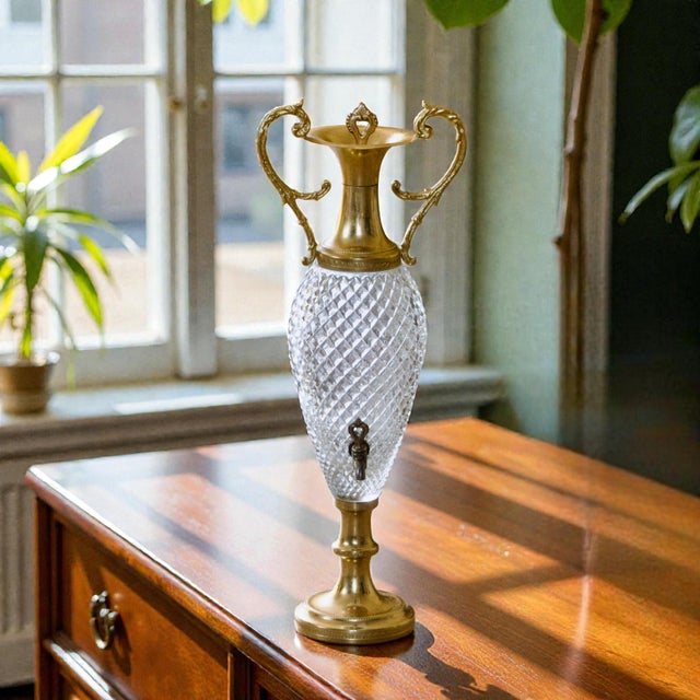 Antique 19th-century water fountain/cooler, made of cut glass and brass, circa 1870. in the napoleon iii style, this...