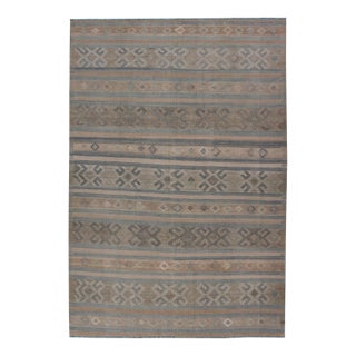 Vintage Turkish Kilim Rug With Horizontal Stripes in Taupe and Neutral Colors For Sale