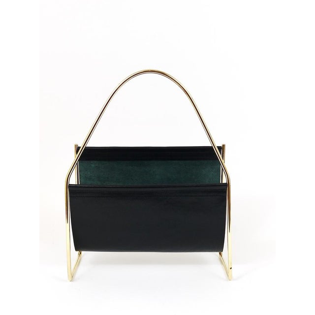 Mid-Century Magazine Rack in Brass and Black Leather by Carl Auböck, 1950s For Sale - Image 13 of 18