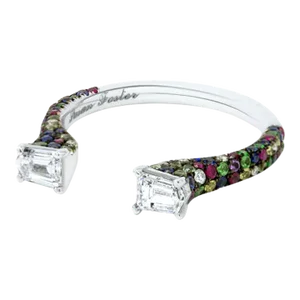 Diamond Bullet Ring With Multi Colored Gemstones Size 6
