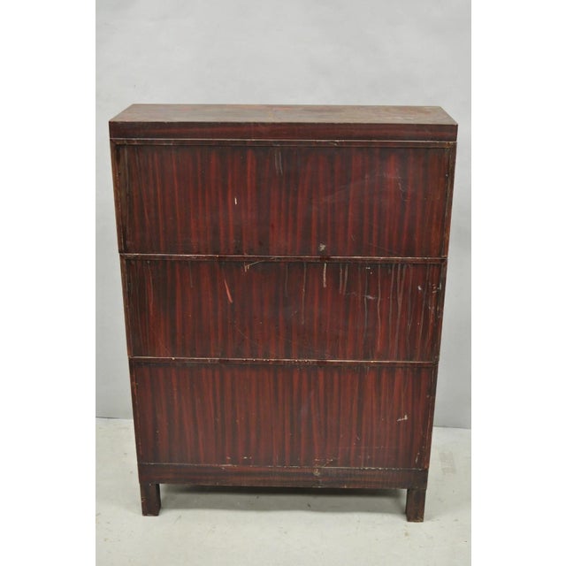 Vintage Industrial Steel Metal Faux Woodgrain Painted Stack Barrister Bookcase For Sale - Image 17 of 18