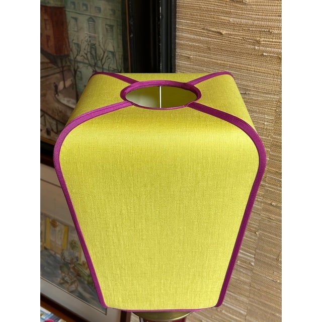 Postmodern Autumn Green Lampshade With Plum Purple Trim For Sale - Image 3 of 5