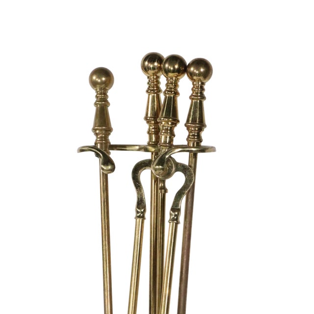 Metal Mid 20th Century 5 Pc. Brass Fireplace Tool Set For Sale - Image 7 of 9
