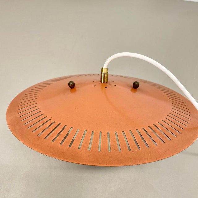 Mid-Century Minimalist Brass and Metal Hanging Light in the style of Stilnovo, Italy, 1950s For Sale - Image 11 of 16