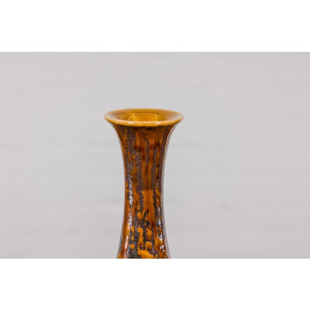 Textured Two-Tone Brown Tall Vase with Narrow Mouth, Elegant Home Decor For Sale - Image 12 of 12