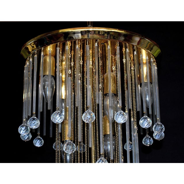 1970s Vintage Italian Brass and Crystal Ceiling Lamp, 1970s For Sale - Image 5 of 8