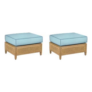 Keys Ottoman, Canvas Mineral Blue with Sapphire Blue Welt, Pair For Sale
