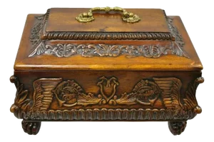 Late 20th Century French Empire Rococo Style Carved Mahogany Paw Foot Jewelry Vanity Trinket Box