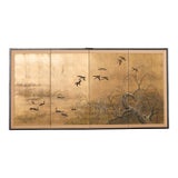 Japanese Showa Four-Panel Screen Wild Geese Autumn Landscape For Sale