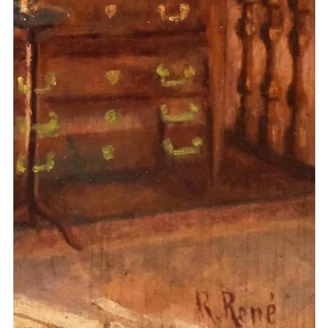 Early 20th Century Early 20th Century Oil Painting on Board of a Sunlit Period European Interior R. Renee For Sale - Image 5 of 5