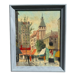 Vintage Mid 20th Century Framed Impressionist Oil on Canvas Painting “Bustling Paris Street Scene” by Artist Bernard Dufour