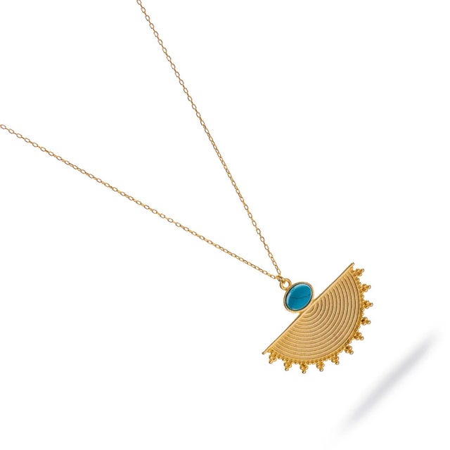 Cleopatra Sunburst Turquoise Gold Necklace For Sale In Miami - Image 6 of 10
