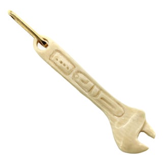 1990s Fossilized Mammoth Tusk Wrench Charm With 14k Gold Bail For Sale