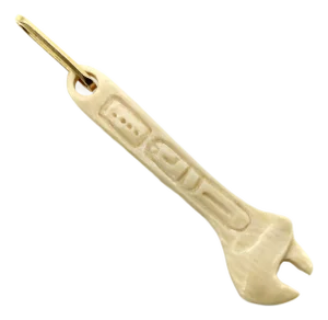 1990s Fossilized Mammoth Tusk Wrench Charm With 14k Gold Bail
