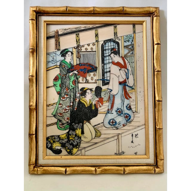 Chinoiserie Mid 20th Century Chinoiserie Intaglio Etchings, Framed - Set of 2 For Sale - Image 3 of 7