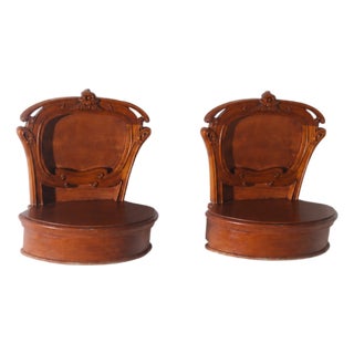 Italian Art Deco Wall-Mounted Bedside Tables with Floral Inlays, 1930, Set of 2 For Sale