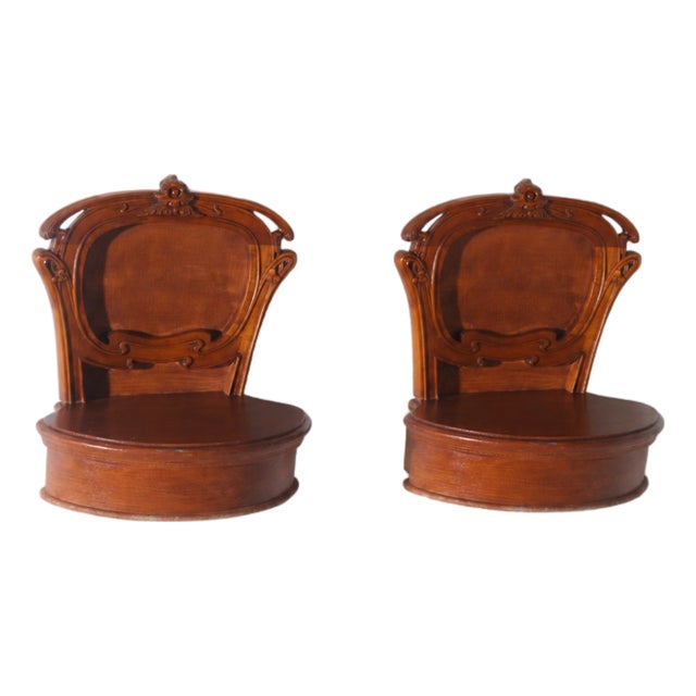 Italian Art Deco Wall-Mounted Bedside Tables with Floral Inlays, 1930, Set of 2 For Sale