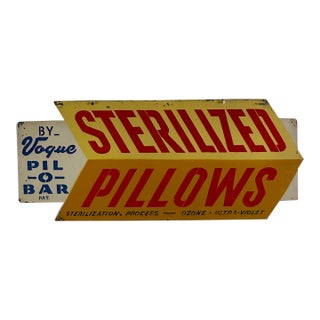Vintage Double Sided Department Store Sign Advertising Sterilized Pillows by Vogue Pil-O-Bar For Sale