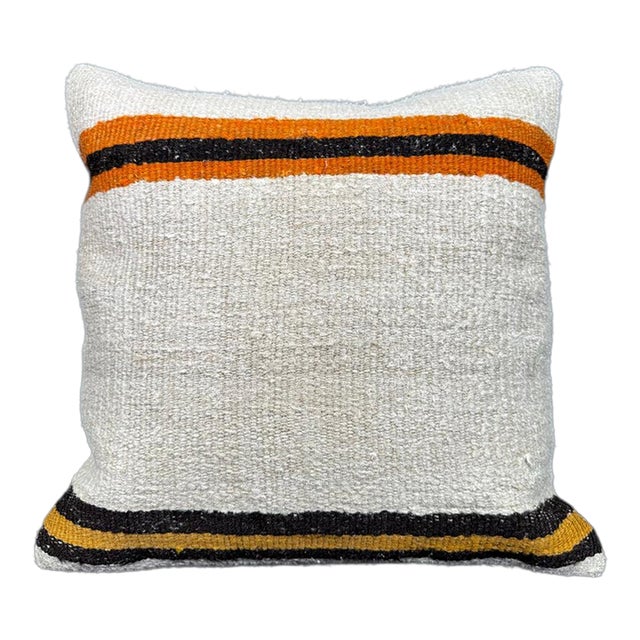 Turkish Hemp Pillow Cushion Natural Beige Black Cushion Cover 20"x20" For Sale