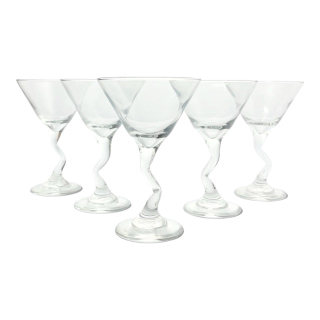 Anchor Hocking “Z-Stem, Zig Zag” Martini Glasses - Set of 5 For Sale
