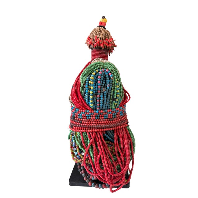 African Vintage African Beaded Namji Fertility Doll Cameroon 11" H W/Stand For Sale - Image 3 of 9