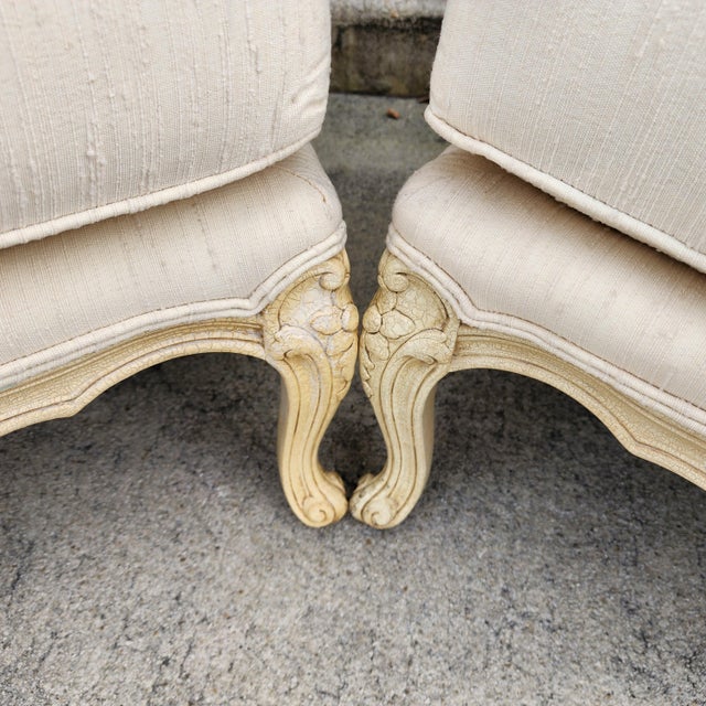 Drexel Heritage Louis XV French Armchairs Linen For Sale - Image 10 of 12