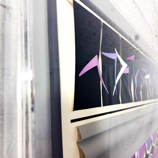 Purple 1984 Signed Abstract Geometric Large Scale 2d Origami Folded Paper Art Piece Purple Gray & White For Sale - Image 8 of 15