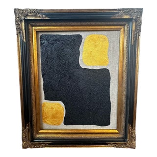 Gold and Carbon Painting on Spanish Linen Minimalist Painting 3, Framed For Sale