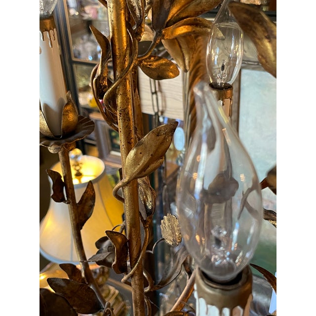 Vintage 1960s Italian Mid Century Hollywood Regency Six Light Gilt Floral Chandelier For Sale - Image 12 of 13
